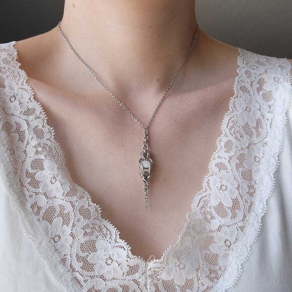 Whimsical selenite and silver fairy rosary necklace ✦ whimsigoth style ✦ - Picture 3 of 7